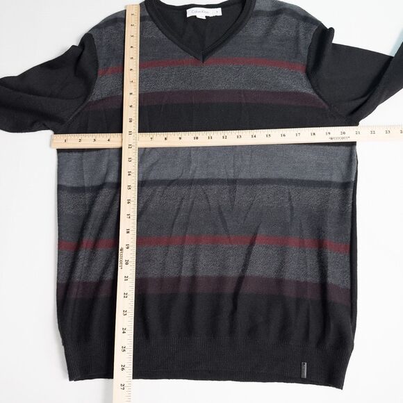 Calvin Klein Merino Wool Acrylic Striped V Neck Sweater Mens Medium Black Multi - Picture 4 of 15